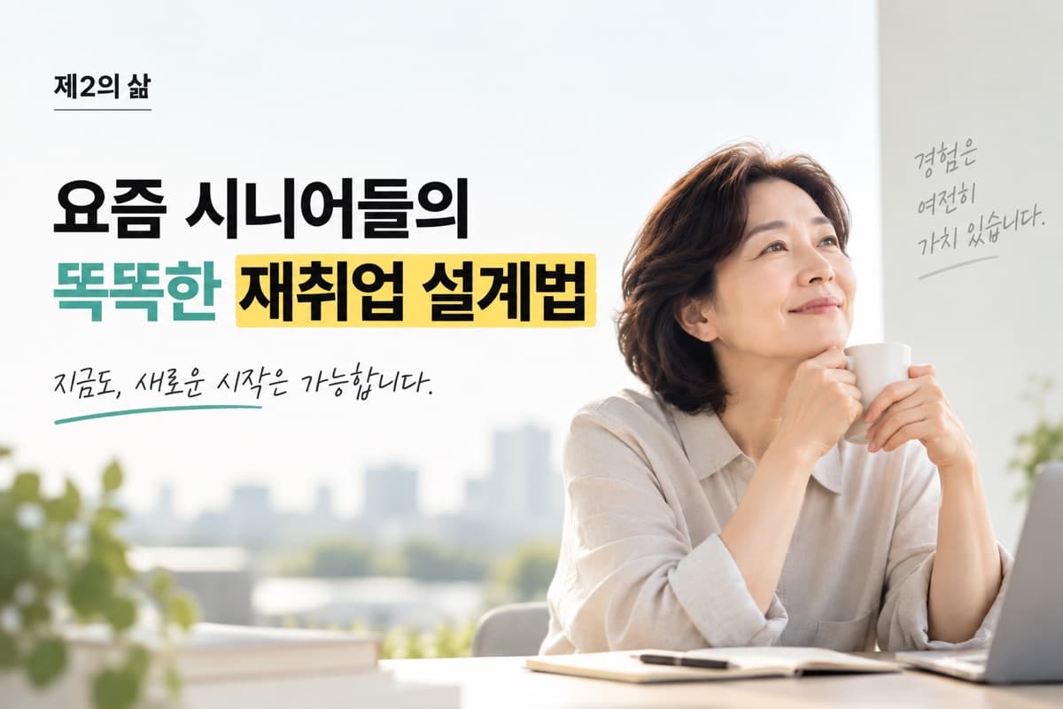 커피를 들고 창밖을 바라보며 미소 짓는 중년 여성 — 지금도, 새로운 시작은 가능합니다